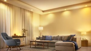 Downlights in ceiling in living room