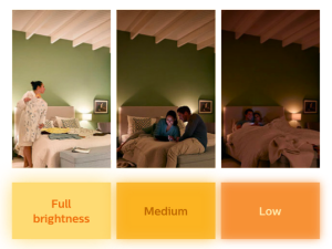 Lichteffecten in een kamer met een Philips SceneSwitch LED-lamp met verschillende temperatuurinstellingen