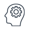 Side profile of man with thinking gear in head icon