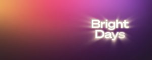 Les mots Bright Days qui scintillent avec des éclats de lumière blanche sur un fond violet pour annoncer l'offre sur l'éclairage Philips Hue.