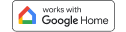 ""works with Google Home"" text and Google Home logo on a white background.