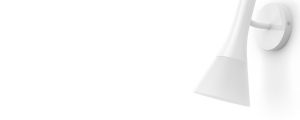 White smart wall light with a conical shape, matte finish, and compact design, mounted on a round wall plate.