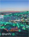 Slimme stad met connected LED-verlichtingsnetwerk.