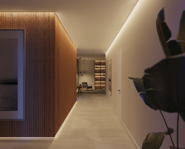 Hallway lit with Philips Hue Solo lightstrips in house