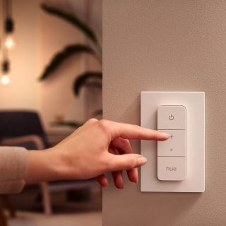 A person is going to use a hue dimmer switch