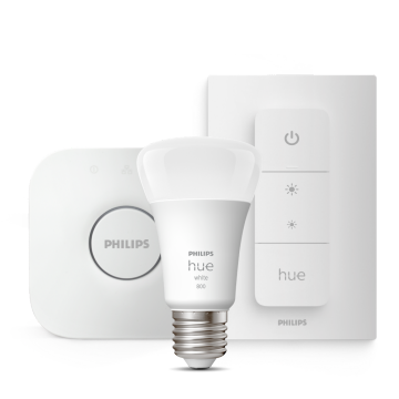 Hue family Hue Bridge, bulb and a Hue Dimmer switch