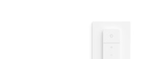 White rectangular smart light accessory switch with matte finish, featuring power and brightness control buttons with icons.