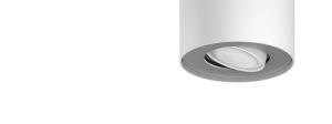 White cylindrical smart spotlight with a matte finish, featuring a round adjustable lamp head and no visible switches or ports.