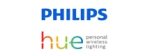 Philips Hue logo with blue ""PHILIPS"" text above multicolored ""hue"" and ""personal wireless lighting"" text on a white background.