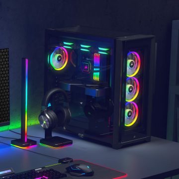 Torre de PC, lámpara y soporte para auriculares con coloridas luces Philips Hue para jugar