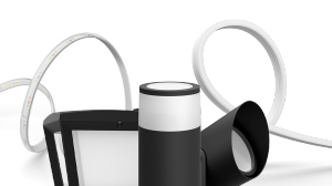 Une sélection de produits d'éclairage extérieur Philips Hue, notamment des lightstrips, des spots, des appliques murales et des bornes lumineuses. 