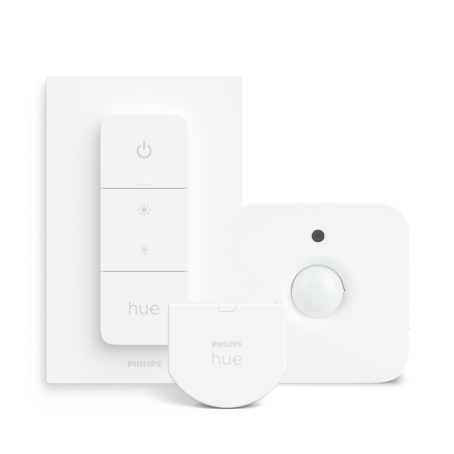 Primo piano di un Philips Hue Dimmer switch connesso su sfondo bianco
