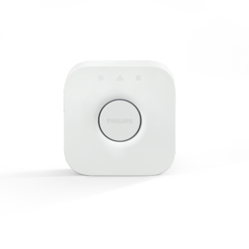 白い背景に Philips Hue ブリッジのクローズ アップ