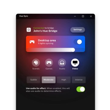 Ecrã da aplicação Hue Sync desktop